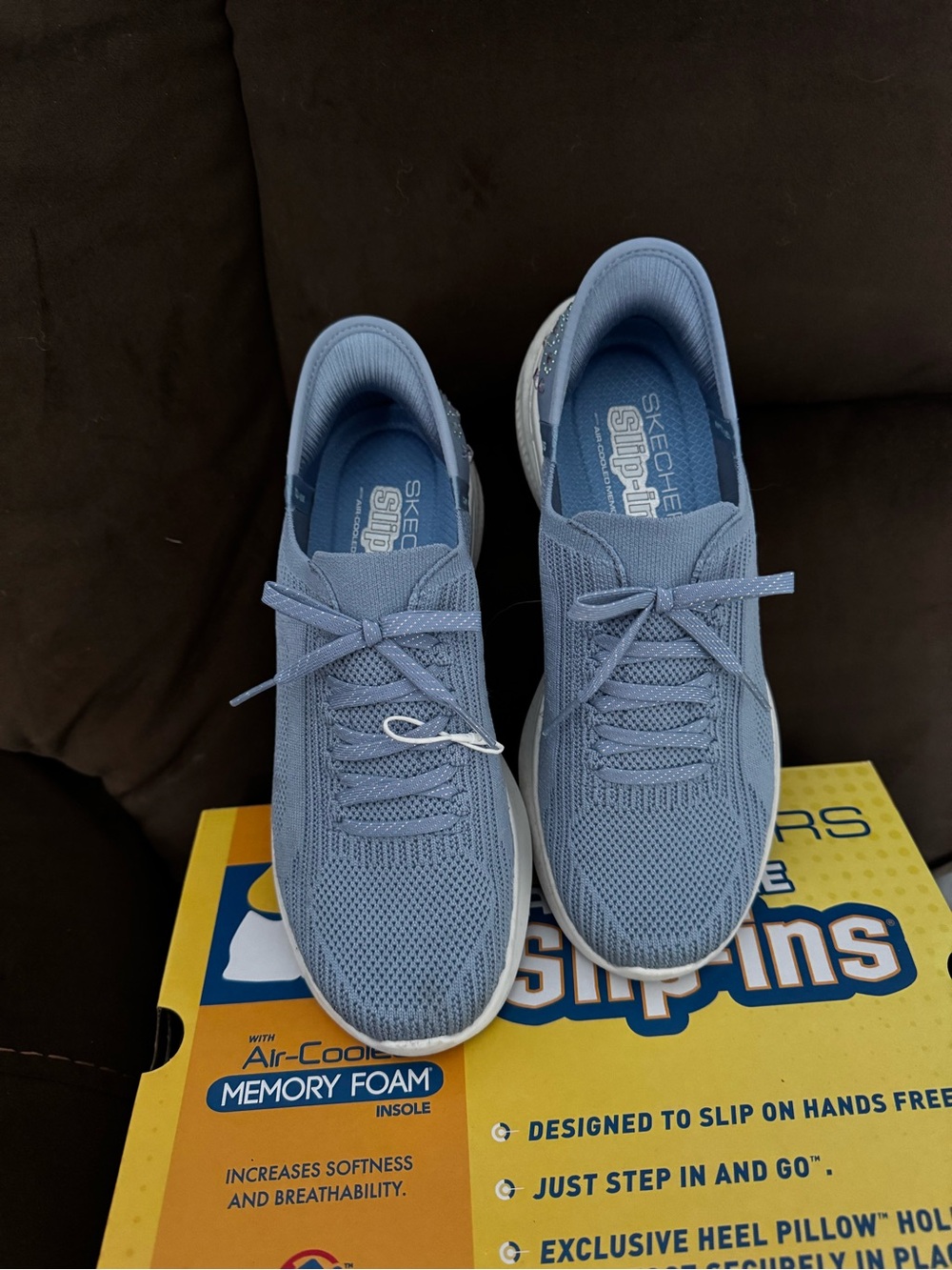 Skechers Knit Slip-On Sneakers in Dusty Blue